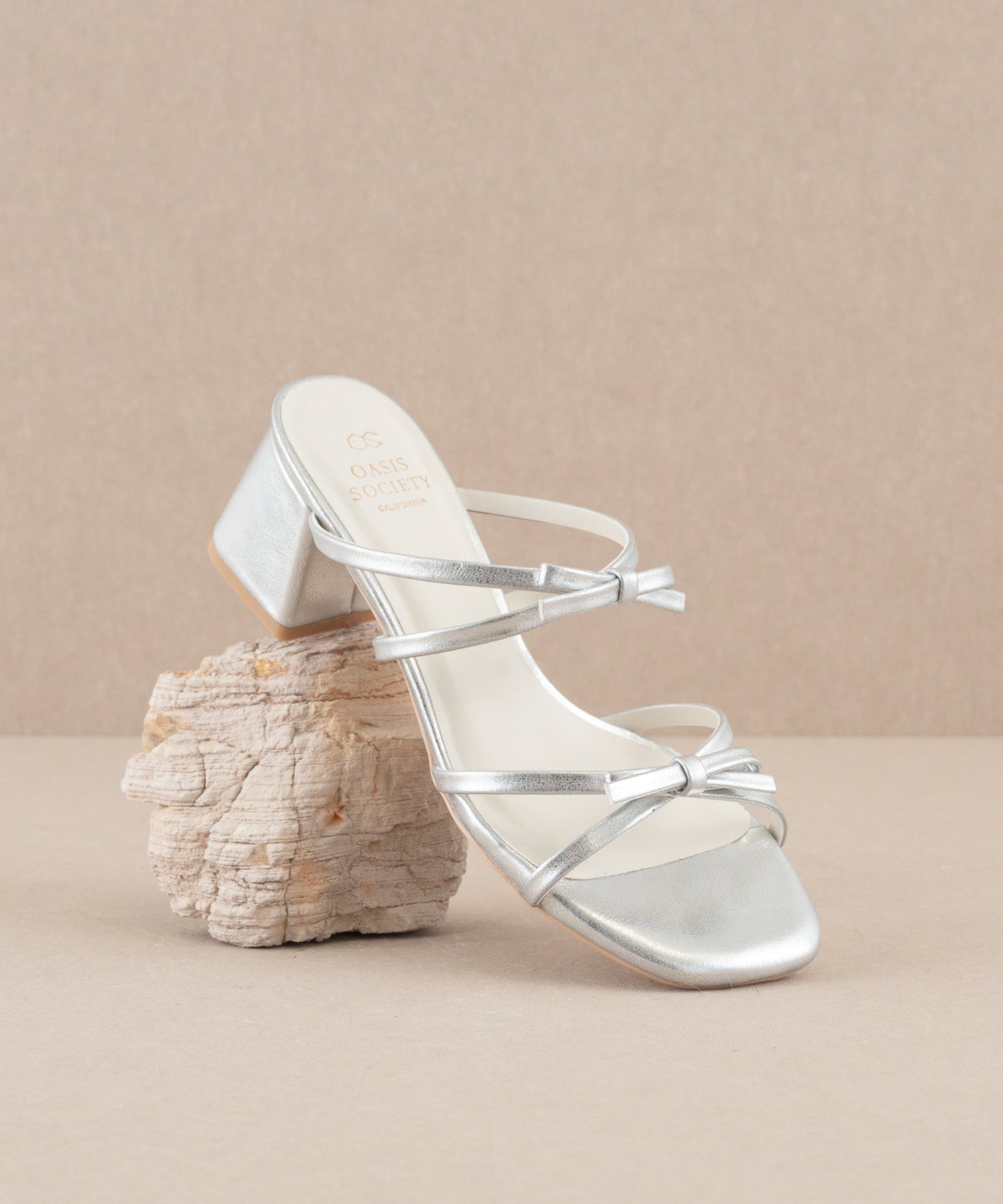 The Maci | Silver Strappy Heel with Bow Details