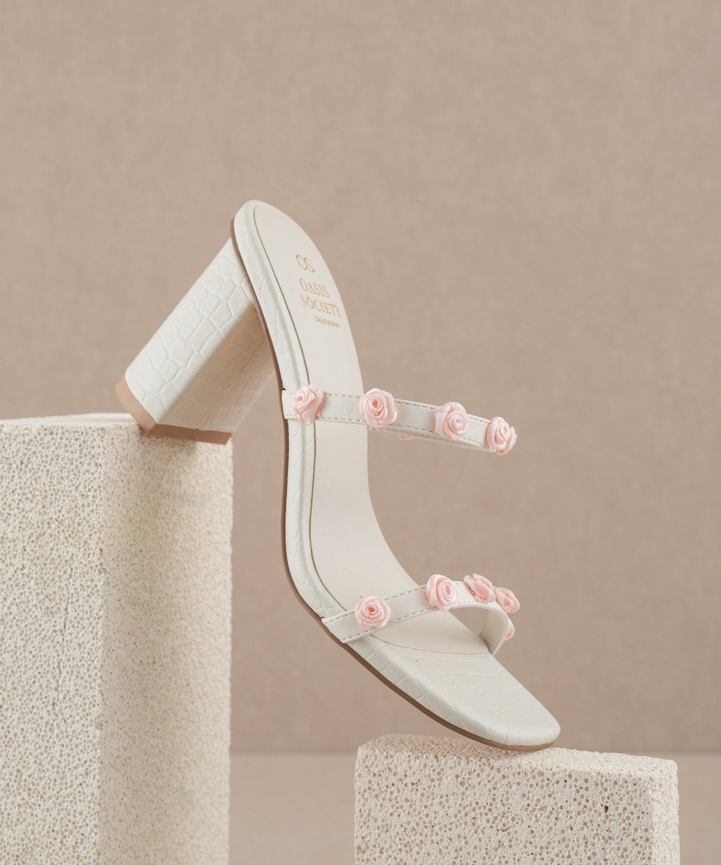 The Nia | White Rosette Adorned Heel