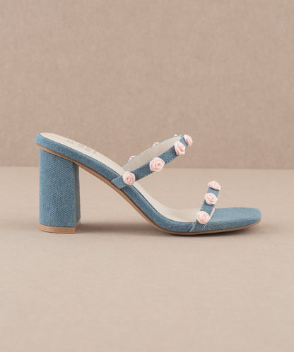 The Nia | Denim Rosette Adorned Heel