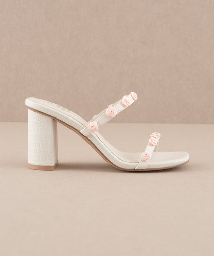 The Nia | White Rosette Adorned Heel