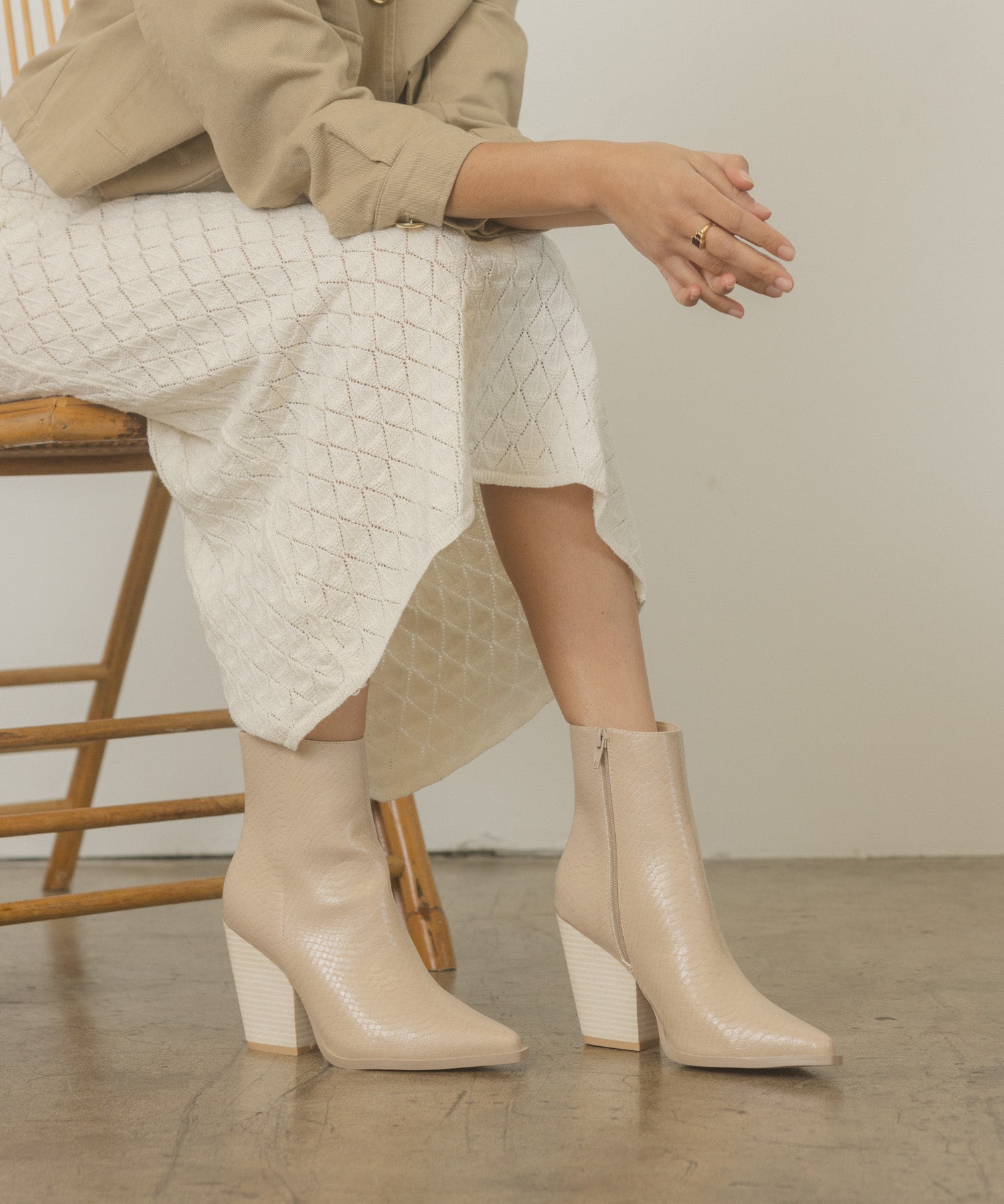 The Sonia Beige Western Ankle Boots Oasis Society